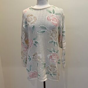 Vintage Marcelle Made In Italy Floral Knit Women's Sweater - White and Pink